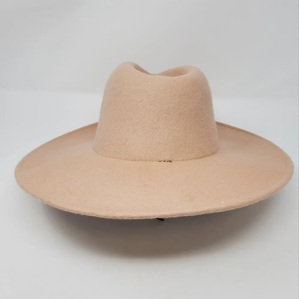 NWT BEIGE 100% WOOL FEDORA HAT WOMEN OS BOHO FESTIVAL WIDE BRIM